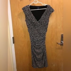Chaps Black and White Polka Dot Short Sleeve Crossover mini dress